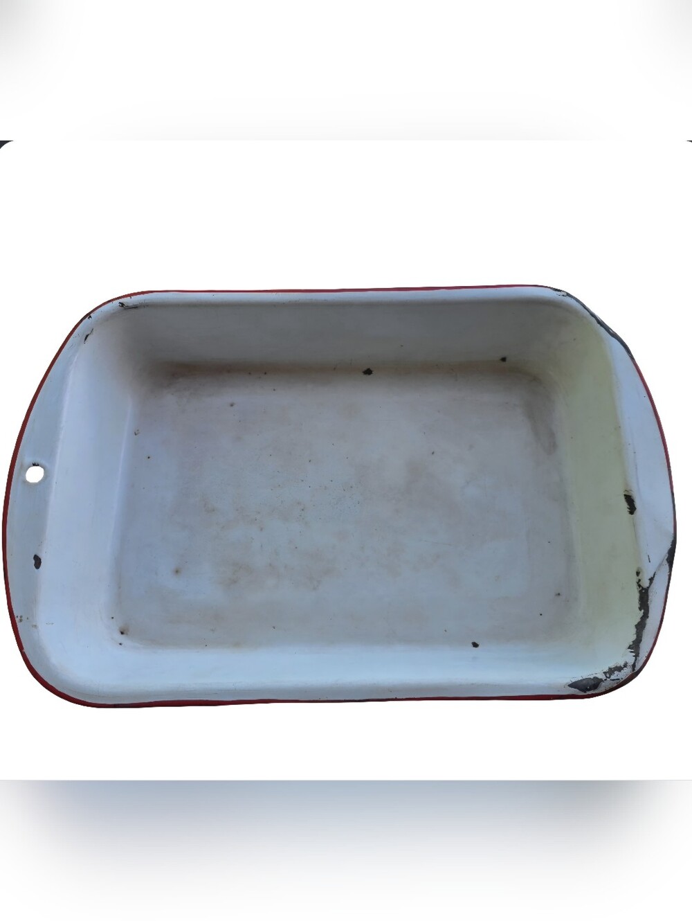 Vintage Enamel Ware Rustic Baking Pan White / Red 15" x 9.5" x 2"